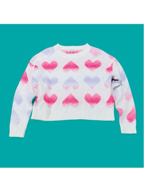 Major Label Group Heart Print Cropped Sweater XS Pink White Soft Girl Cozy